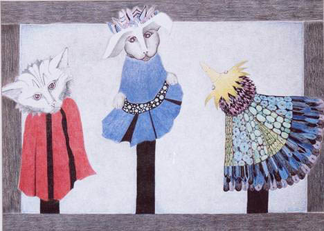 Die glücklichen Tiere - 42 x 58 - Buntstift, Faserschreiber - 1988 (verkauft)